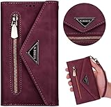 Kompatibel mit Samsung Galaxy Note 9 Hülle Leder Tasche Brieftasche Flip Wallet Case Schutzhülle Handyhülle Reißverschluss Geldbörse Klapphülle Handytasche mit 5 Kartenfächer,Weinrot