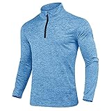 KEFITEVD Wanderpullover Herren Atmungsaktiv Fleece Langarmshirt Sport Shirt Winter Ski Shirt Laufoberteil Stehkragen Fahrrad Pullover Lauf Bekleidung Männer Hellblau XL