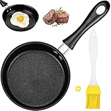 Mini Pfanne 12 cm, Mini Bratpfanne Induktion Geeignet, Tragbar Mini-Eierpfanne mit Silikonbürste und Antihaftbeschichtet Anthrazit, Hitzebeständig für Camping, Kochen, Bratpfanne, Induktionsherd