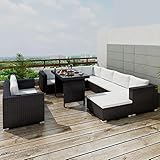 Gecheer 10-TLG.Garten-Lounge-Set mit Auflagen Rattan Sofa Gartensofa Set Polyrattan Loungegruppe Sitzgruppe Gartenmöbel Lounge Gartenset Rattenmöbel Poly Rattan Schwarz