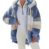 Generic Plüsch Strickjacken mit Kapuze Damen Teddy Fleecejacke Plüschjacke Kunstpelz Hoodie Jacke Plüschmantel Kapuzenjacke Strickjacke Faux Fur Pelzmantel Reißverschluss Mantel Winterjacke