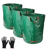 TOPSEAS Gartensack,3er Set Gartensack,300L Gartenabfallsack aus robustem Wasserdichtes Polypropylen-Gewebe (PP) - Selbststehend und Faltbar Laubsäcke,inkl.1 Paar Gartenhandschuhe