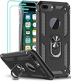 LeYi Hülle Kompatibel mit iPhone 8 Plus/7 Plus/iPhone 6s Plus/6 Plus Handyhülle und 2*Panzerglas Schutzfolie,360 Grad Ringhalter Cover Stoßfest TPU Bumper Schutzhülle Case Handy Hüllen Schwarz