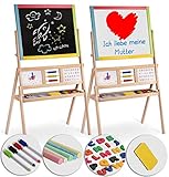 Ricokids Spiel-Tafel für Kinder magnetisches Whiteboard Uhr Abakus und Kreidetafel Maltafel Kindertafel Staffelei aus Holz