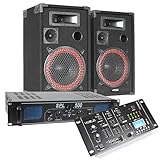 MAX Komplettes 500-W-Bluetooth-DJ-Set mit Lautsprechern, Verstärker und Mischpult