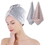 DIAOCARE Haarturban, 2 Stück Turban Handtuch mit Knopf Bambus Kohlefaser Handtuch Haare Turban für Alle Haartypen