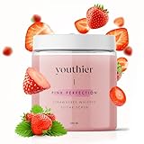 Youthier Erfrischendes Körperpeeling 250 ml, Pink Perfection Body Scrub, Bio nahrhaftes Hautpeeling, Salzpeeling enthält flüssigen Erdbeer Fruchtextrakt, reich an Vitamin C und Polyphenolen