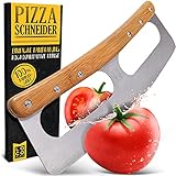 Loco Bird Pizzaschneider 34,5cm - Pizzamesser aus Edelstahl mit Bambusgriff - Pizzacutter mit Klingenschutz - Vielseitig einsetzbares Wiegemesser - scharfe Edelstahl Klinge & robuster Griff