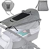 Universal Kinderwagen Sonnensegel, Verstellbarer Sonnensegel Kinderwagen, Mit Uv Schutz 50+ und Wasserdicht, Mit Sichtfenster und Extra Breite Schattenflügel, Für Kinderwagen Buggy(Grau)