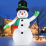 210 CM Aufblasbar Schneemann mit LED Licht Gebläse, 7 Fuß Aufblasbar Christmas Snowman Riesen Figur mit Geschenkbox, Weihnachtsdeko IP44 Wetterfest Beleuchtung Winterdeko für Außen Innen Garten Rasen