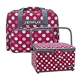 SEMPLIX Bundle Polka Dots Nähmaschinentasche + Nähkorb L (Beere/rosa)