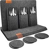 shinfly Platzset Filz 18er Set, 6er Tischset Abwaschbar (44x32 cm), 6er Filzuntersetzer, 6er BestecksäCken, Tisch Untersetzer-Set - Platzdeckchen Untersetzer Teller, Schwarz