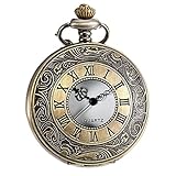 Vintage Taschenuhr Herren,Glatte Retro Quarz Taschenuhr Mit Kette Römisch Ziffern Taschenuhr Antik Kettenuhr für Zum Vatertag,Festival Gadget,Steampunk Accessoires,20er Jahre Accessoires Herren