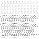 Ohrring Haken Set, 925 Versilberte Ohrringhaken Hypoallergene, 100 Stück Kupfer Ohrhaken, 100 Stück Durchsichtigen Silizium Ohrring Sicherheitsrücken für DIY Ohrringe Schmuckherstellung