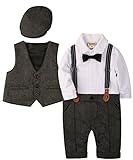 Zoerea 3tlg Baby Jungen Bekleidungssets Strampler + Weste + Hut Fliege Krawatte Anzug Gentleman Festliche Taufe Hochzeit Langarm Baby Kleikind- Gr. Etikette 80 (ca.6-12 monate), Grau 013