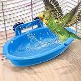 Mygeromon Vogel Dusche - Papagei Käfig Zubehör Badewanne Vogelbad Futternapf für Wellensittiche/Kanarienvögel ?Blau?