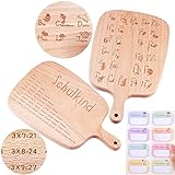 Frühstücksbrettchen mit Gravur - ABC + 1x1 lernen im Set - 26x15x1.6 CM - 100% Buchenholz Ganzes Holzstück Brotbrett für Kinder zum einfachen lernen - Geschenkidee zur Einschulung für Mädchen Jungen