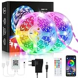 Lxyoug LED Strip 15M, Bluetooth RGB LED Streifen mit App-Steuerung, Selbstklebend Led Lichtband Sync mit Musik, Flexibel LED Lichterkette für Schrankdeko, Zuhause, Küche, Party (2x7.5M)