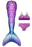 FOLOEO Meerjungfrauenflosse Mädchen Meerjungfrau Flosse für Schwimmen mit Bikini Set Meerjungfrau Cosplay Kostüm, Keine Flosse 3 Stück Set, Mehrfarbig (Md28), 120