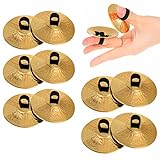 Vaguelly 10 tlg Fingerzimbeln mit Gravur, Kupfer Mini Finger Becken Bauchtanz Handbecken mit elastischen Band, Finger Cymbal Schlaginstrument für Erwachsene, Kinder