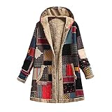 TWIOIOVE Kapuzenjacken für Damen mit Reissverschluss Funktionsjacke Vintage Mäntel Strickjacke Kälteschutz Teddy Fleecejacke Winter Warm Outwear Drucken Outdoorjacken Kapuze Mit Taschen