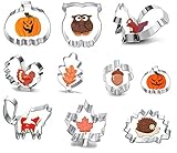 HIQE-FL Herbst Ausstecher,Ausstecher Kürbis mit Gesicht,Blatt Ausstecher,Edelstahl Ausstechformen Set für Kinder Thanksgiving, Kürbis, Ahornblatt, Eichhörnchen (A)