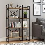 Yurupa Bücherregal,Bücherschrank,Standregal,Regal mit 4 Regalböden,Büroregal,Küchenregal, Dekoregal, Metallrahmen, im Industrie Design für Büro, Arbeitszimmer, Wohnzimmer, Küche VG2-A