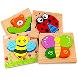 Holzpuzzle, Afufu Holzspielzeug ab 1 2 3 Jahren, 4 Stück Steckpuzzle Holz Montessori Spielzeug für Baby, Tier Holzpuzzle Puzzle Kleinkind Lernspielzeug für Kinder