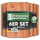 Loco Bird 6er Set Frühstücksbrettchen aus Bambus Holz - 22x14cm - Holzbrettchen für die Küche - Brettchen - Antibakterielles Frühstücksbrett aus Holz