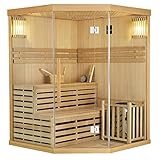 Artsauna Saunakabine Espoo150 Premium mit Harvia Ofen — 3 Personen — Hemlock Holz, Glasfront und LED Licht — Inkl. Thermometer & Sanduhr —Komplett Set