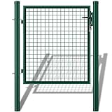 Amagabeli 140x100cm Garden Home Gartentür Maschendraht Einzeltor Gartentor Zauntür Gartentür Tür Hoftür komplett mit Pfosten Verzinkt EP beschichtet Dunkelgrün RAL6005