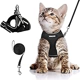 AOKCATS Katzengeschirr mit Leine Ausbruchsicher, Katzenleine mit Geschirr für Katzen, Verstellbar Weich Reflektierend Cat Harness Set für kleine Kitten, Kaninchengarnitur für Spaziergang S Schwarz