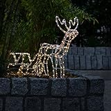 famlights Weihnachtsdeko aussen - Rentier mit Schlitten beleuchtet außen für einen weihnachtlichen Garten - Weihnachten Deko LED Figuren / Weihnachtsbeleuchtung außen