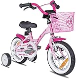 Prometheus Mädchenfahrrad 12 Zoll mit Stützräder Kinderfahrrad ab 3 Jahre Mädchen Rücktritt 12zoll in Rosa Weiss