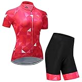 X-Labor Damen Radtrikot Set Radtrikot Kurzarm + Radhose mit 3D Sitzpolster MTB Fahrradbekleidung Motiv-4 S