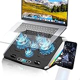 2022 Upgrade Laptop Kühlpad RGB Gaming Notebook Kühler Anveltix Laptop Ventilator Ständer mit 5 leisen Lüftern, 7 verstellbare Höhenständer, 7 Modi Licht, für 15,6-17,3 Zoll Laptops - Blaues Licht