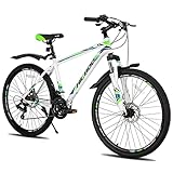 Hiland Mountainbike MTB 26 Zoll mit Aluminiumrahmen Scheibenbremse Federgabel Speichenräder Jugendliche Fahrrad Herr Damen Jungs weiß