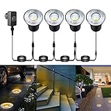 4 in 1 LED Bodenlicht ,GreenClick Bodeneinbauleuchten COB 3w 12v Ø65mm, IP67 wasserdicht warmweiß Bodeneinbaustrahler mit Stecker für Terrasse, Rasen Terrassenstrahler Garten Treppen, Gehweg, Auffahrt