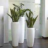 Moderne & Hochwertige Pflanzvase/Pflanzkübel – Klein: 75cm - Hochglanz Weiß - Fiberglas - Mit Einsatz – Indoor & Outdoor – Wetterbeständig & Frostsicher