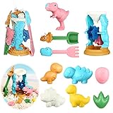 Moncolis 10 Stück Strand Sandspielzeug Set mit Netzbeutel Strandspielzeug Dinosaurier Sanduhr Schaufel Rechen Sandkasten Spielzeug Sandformen Wasserspielzeug für Kinder Jungen Mädchen