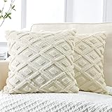 Artscope 2er-Set Dekorativ Kurze Wolle Kissenbezüge, Sanft Plüsch Samt Zierkissenbezug Luxus Dekokissen Kissenhülle Set Kissen Fall für Sofa Auto Schlafzimmer Zuhause Dekor (Creme Beige, 45 x 45cm)