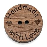 NaturSchatulle Holzknöpfe Motiv Handmade with Love | 5 Stück Nussbaum 2 Loch Knöpfe Holz DIY Basteln Nähen Schmuckherstellung Annähen Kinderknöpfe