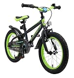 BIKESTAR Kinderfahrrad 16 Zoll für Mädchen und Jungen ab 4-5 Jahre | 16er Kinderrad Mountainbike | Fahrrad für Kinder Schwarz & Grün | Risikofrei Testen