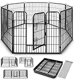 TRESKO® Welpenlaufstall 80 cm hoch inkl. 8X Erdanker | Welpenauslauf 8-teilig | Hundelaufstall faltbar mit Tür | Aufbau werkzeugfrei | Tierlaufstall Hunde wetterfest