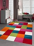 CARPETIA Kinderteppich Spielteppich Kinderzimmer Teppich Karo bunt türkis orange Weiss rot pink Größe 160x230 cm