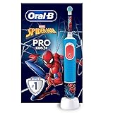 Oral-B Pro Kids Spiderman Elektrische Zahnbürste/Electric Toothbrush für Kinder ab 3 Jahren, inklusive Sensitiv+ Modus für Zahnpflege, extra weiche Borsten, 1 Aufsteckbürste, 4 Sticker, blau/rot