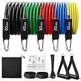 Resistance Bands Set, 11er Pack Fitnessband Stapelbar bis zu 150lbs, Indoor / Outdoor Workout Bands mit Türanker & Griffen für Fitness, Kraft, Schlank, Yoga, Heim-Fitnessgeräte Männer / Frauen