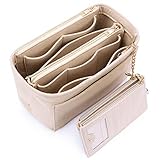 HyFanStr Taschenorganizer Filz mit Kreditkartenetui, Handtaschen Organizer mit ReißVerschluss, Innentaschen für Handtaschen Beige Mittel