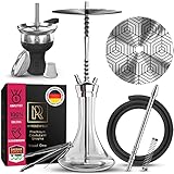 M. ROSENFELD Shisha Set - Steel One - Edelstahl Shisha Komplettset mit Premium Shisha Zubehör [Tonkopf, Kaminaufsatz, Schlauch mit Mundstück] - 70cm Wasserpfeife Mit Click Verschluss