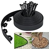 UISEBRT Rasenkante Kunstoff 20m - Flexible Lawn Edging mit Erdanker Plastic Beeteinfassung Gartenzaun Beetumrandung Rasenbegrenzung Lawn Border Garten Dekorativ, Schwarz